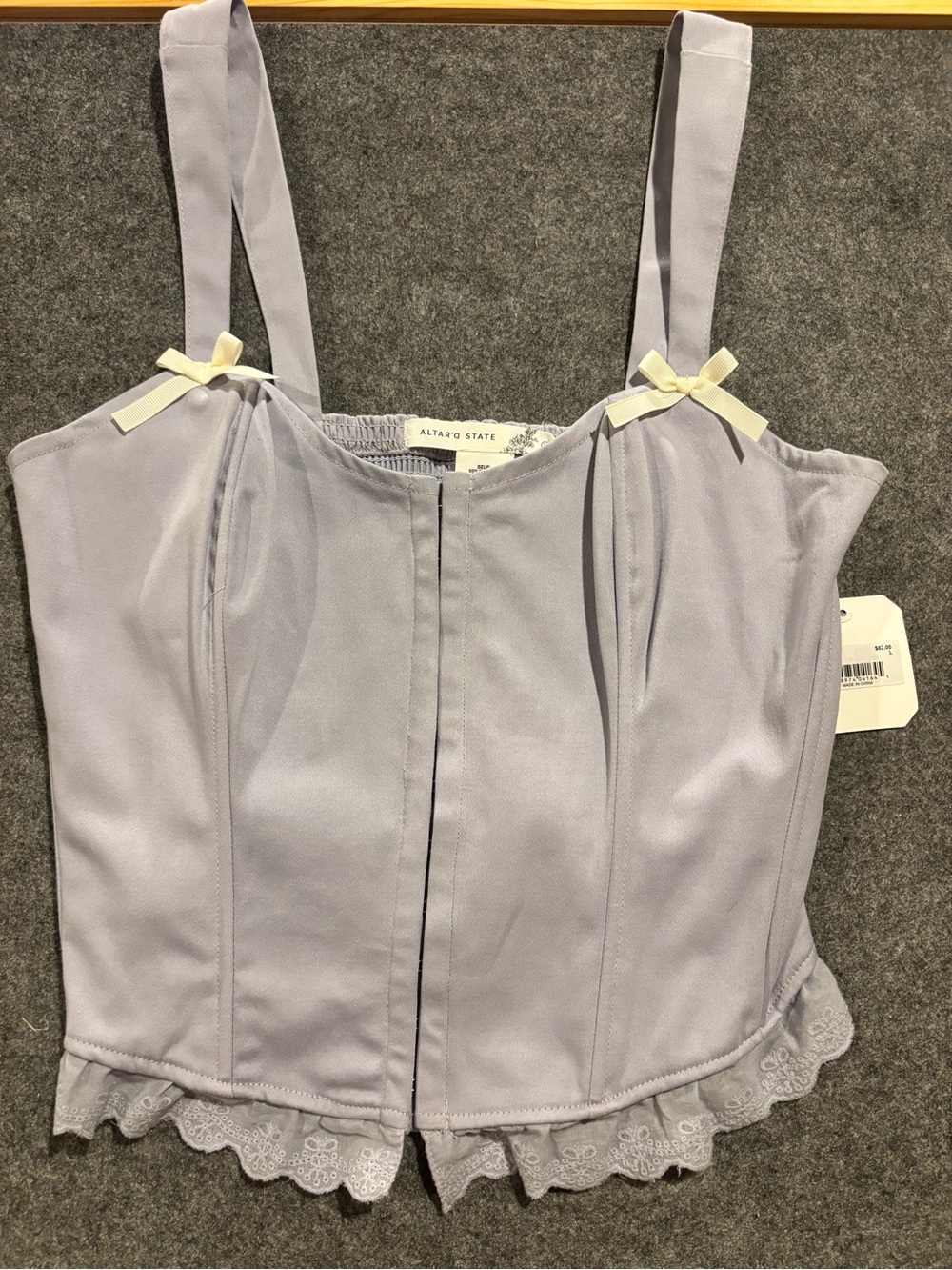 NWT Altar’d State Romantic Boho Grey Dawn Lace Trim Cotton Corset Top Size Large - Picture 2 of 11